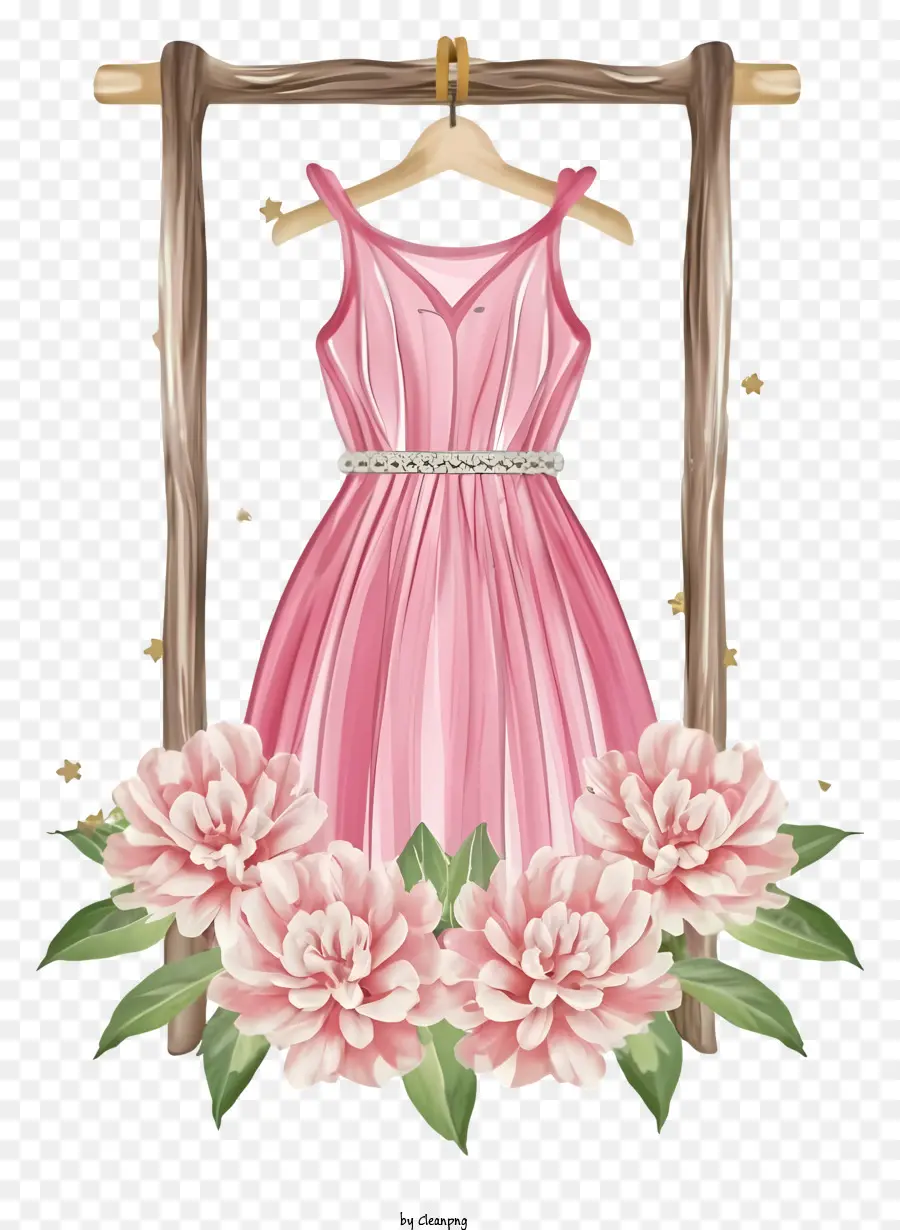 abiti rosa rastrelliere pali in legno in tessuto raso in tessuto in pizzo - Abito rosa con sovrapposizione di pizzo e fiocco