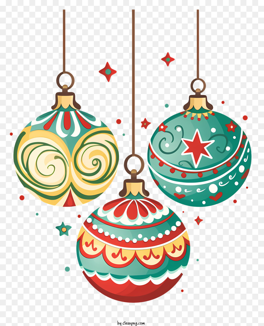 Weihnachtsschmuck - Bunte Ornamente mit Wirbel und Sternen auf Schwarz