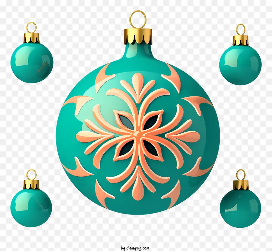 Blue Christmas Ornamente - Blaue Weihnachtsschmuck im kreisförmigen Muster, schwarzer Hintergrund