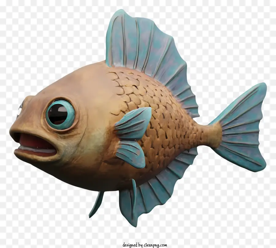 Fischkreaturen Augen Mund Flosse - Kleine braune fischartige Kreatur mit prall gefüllten Augen