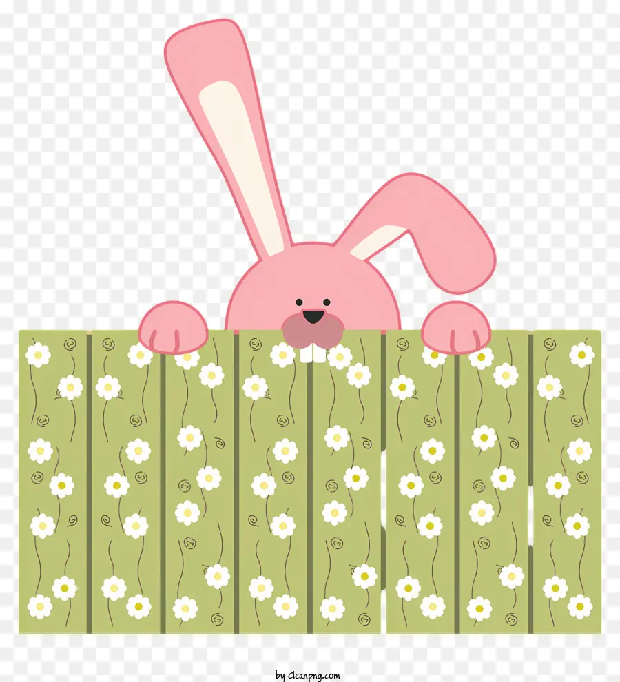 pink rabbit wooden fence pink ears pink eyes white daisies