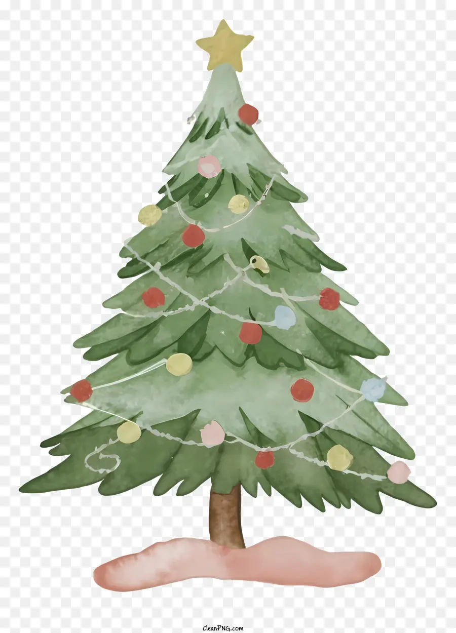 albero di natale - Albero di Natale in carta ad acquerello con ornamenti e cornice