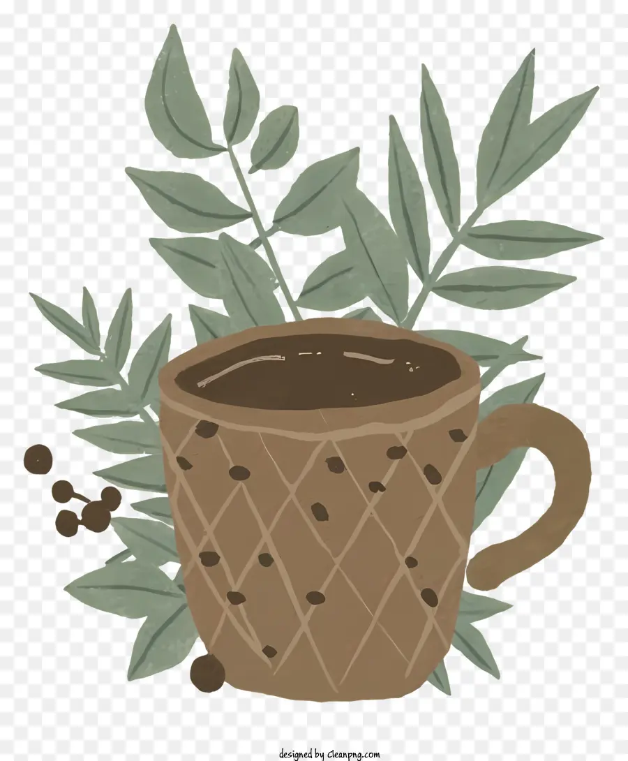 Tasse Kaffee - Detailliert, lebendiges Kaffeebild mit Blättern