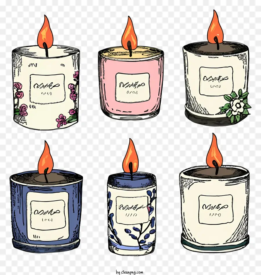 candles floral candles hand sketched candles watercolor candles lit candles