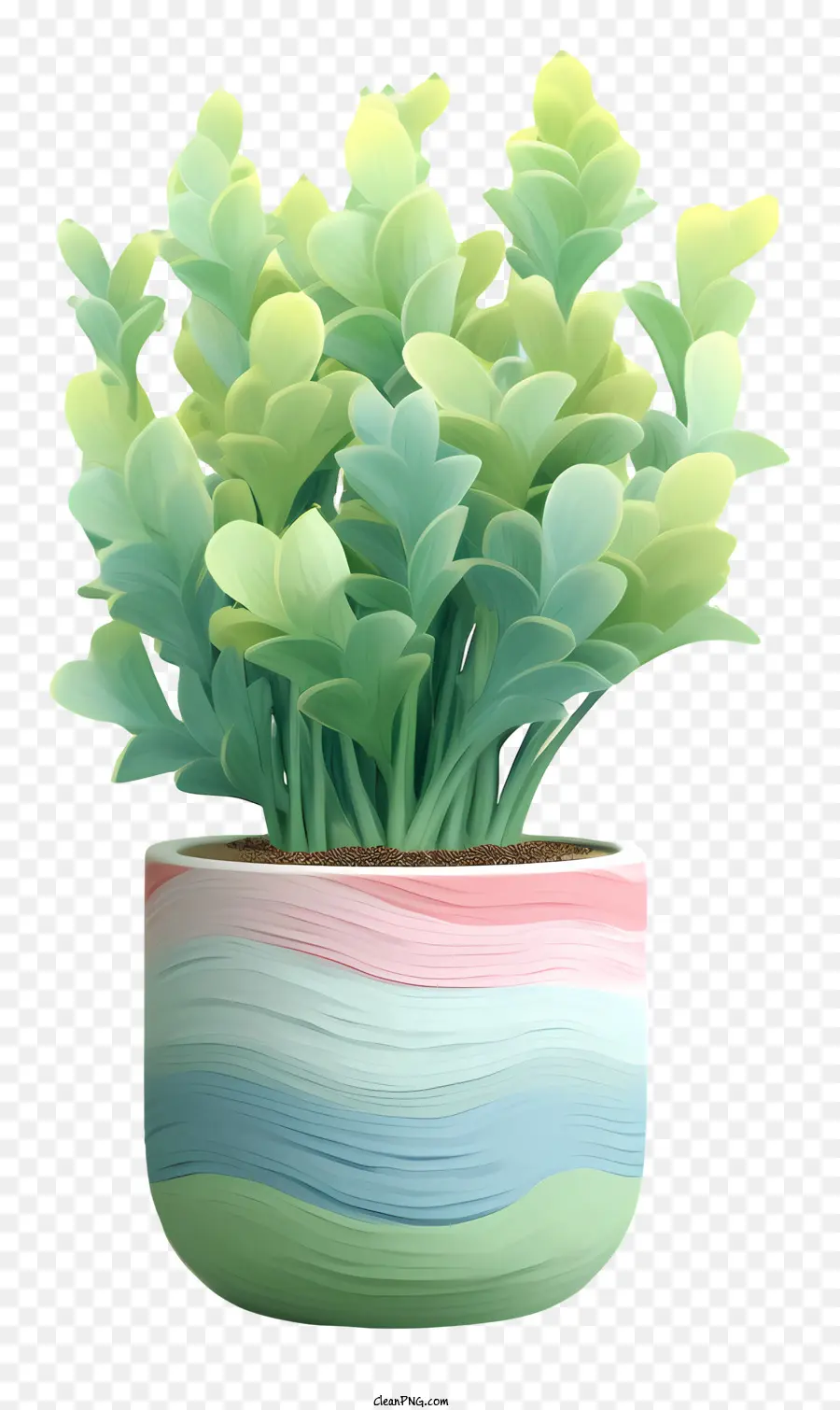plant in pot green plant striped pattern colorful pot 3d rendering