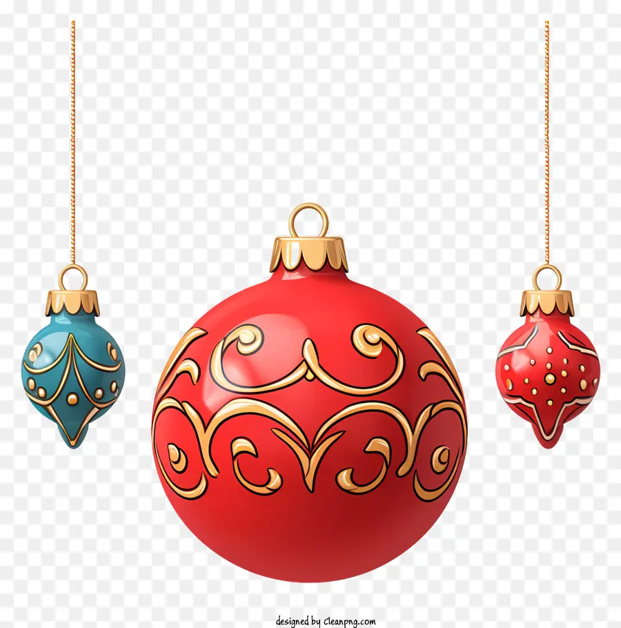 Weihnachtsdekoration - Drei verzierte Glaswackeln hängen an Saiten
