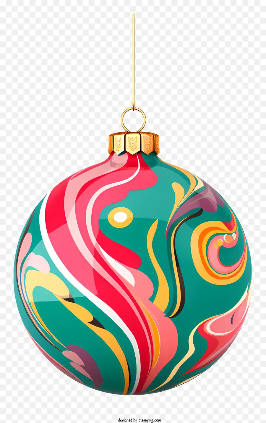 Buntes Ornament Swird Design Rundes Ornament Bunte Kabelgelbe Schleife - Farbenfrohe, gewirbelte Verzierung mit gelbem, rosa und grünem Design