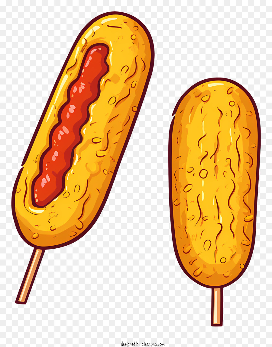 Hot dog di hot di cartone animato su un hot dog wot dog avveluto in stick senape di ketchup - Hot dog cartoon sul bastone con condimenti