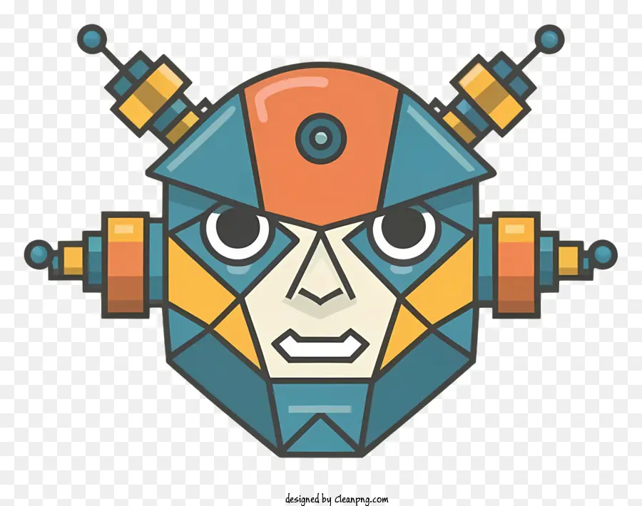Bộ phim hoạt hình robot robot face nút bánh răng - Khuôn mặt robot hoạt hình đầy màu sắc với biểu hiện quyết tâm