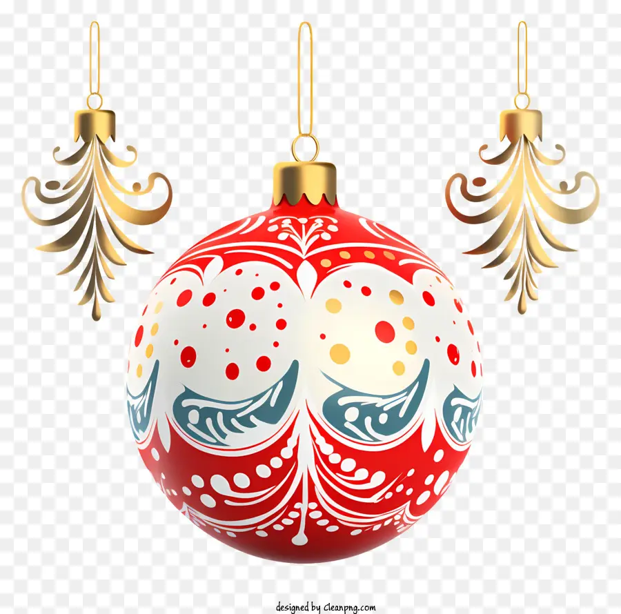 Weihnachtsball - Rot -Weiß -Weihnachtsball mit goldenen Blumenakzenten