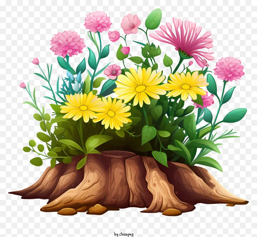 Stick con foro fiori colorati foglie bastoncini verdi mucchi di bastoncini - Immagine in bianco e nero con fiori e bastoncini