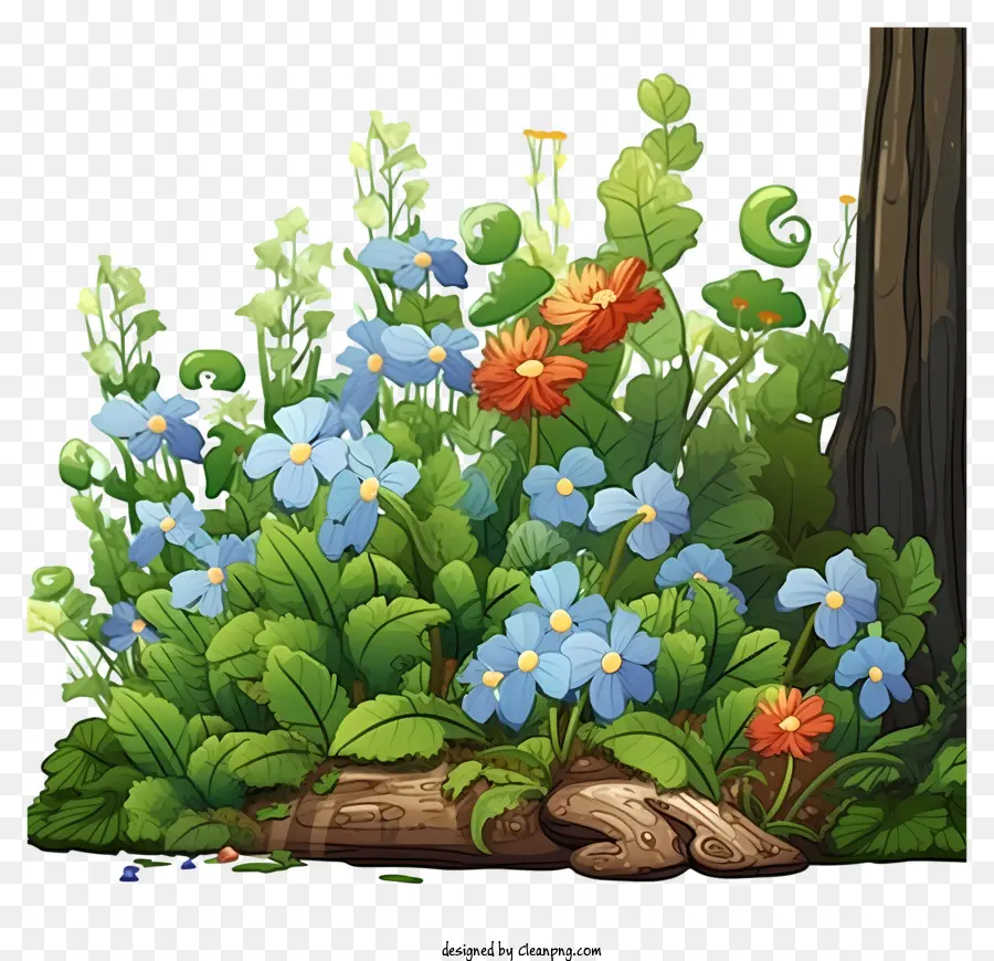 Flowers forestale Iriss Daisies Calends - Foresta pacifica con fiori e alberi colorati