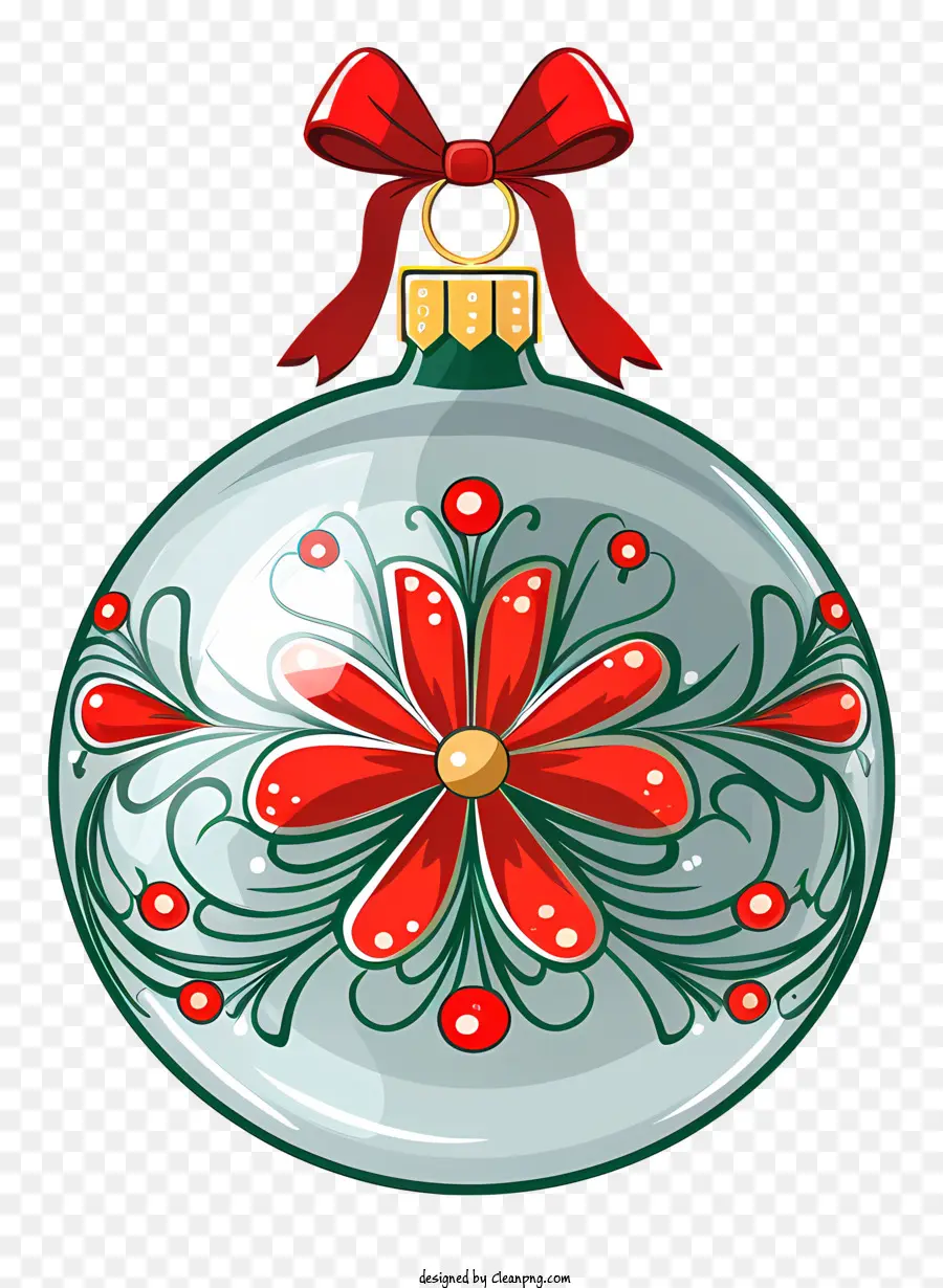 Ornamento di natale - Ornamento di Natale in vetro con motivo floreale rosso e verde