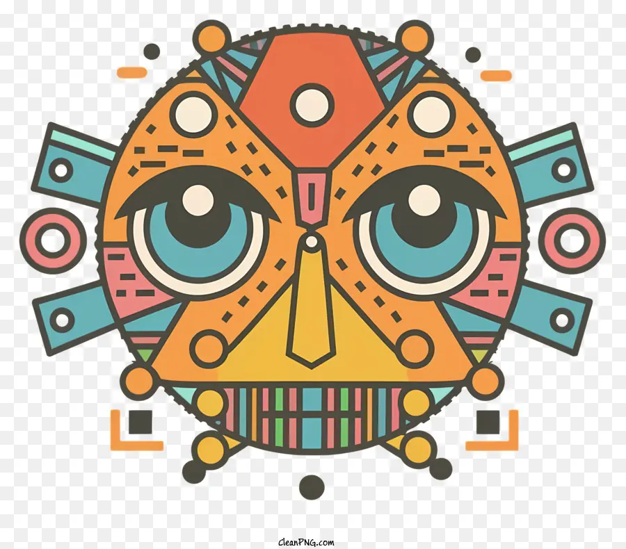 geometrische Formen - Bunte Maske mit kreisförmigen Augen, Mund und Ohren