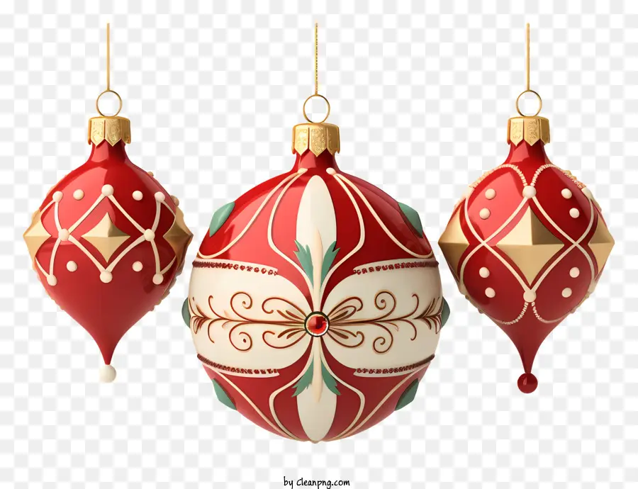 Weihnachtsschmuck - Ornamente mit rot -goldenen Designs geschmückt
