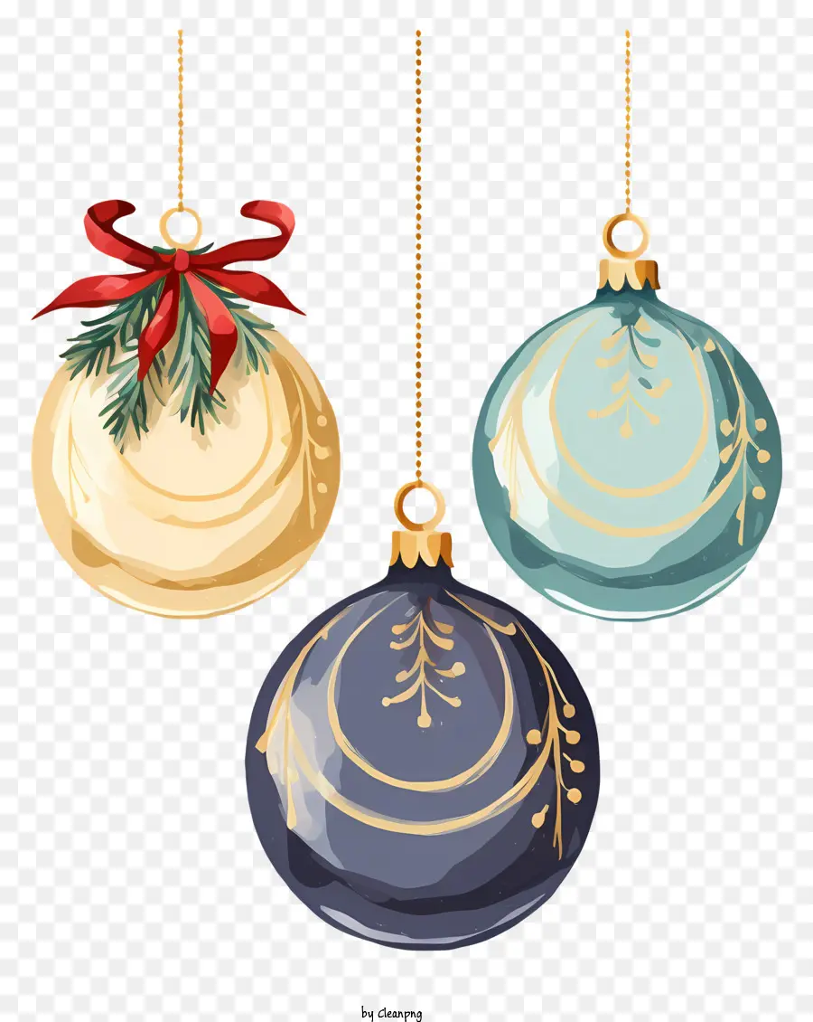 ornamenti di natale - Tre ornamenti natalizi in oro e blu sospeso