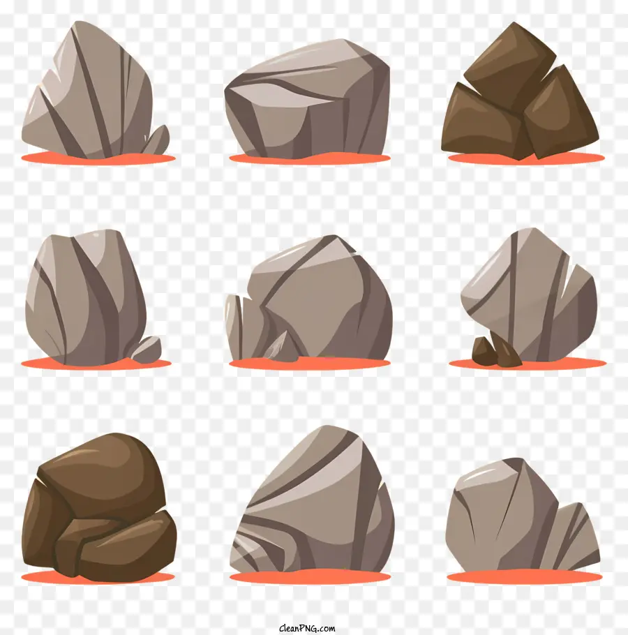 Gesteine ​​Formengrößen Texturen Farben - Felsen verschiedener Größen und Formen im Cartoon -Stil