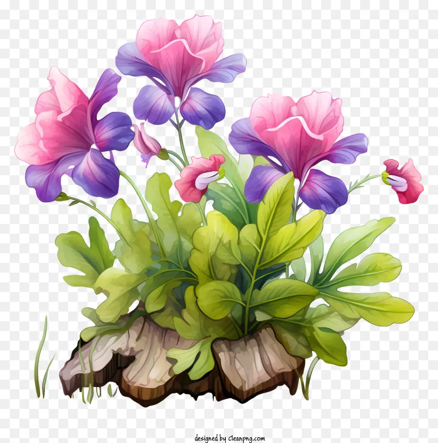 Baumstumpf - Lebendiges, friedliches Bild von Blumen auf Stumpf