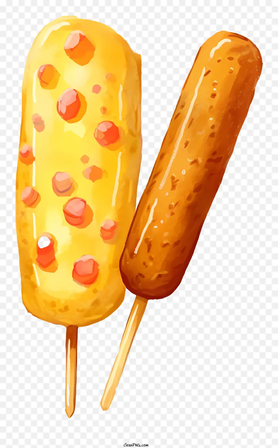 food on sticks hot dog on a stick slice of pizza on a stick cheese on top of food black background