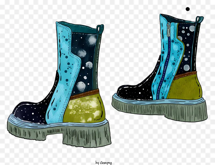 Blaue Stiefel grüne Stiefel kiesige Stiefel Reißverschluss Stiefel Metallschnallen Stiefel - Monochromatische blaue und grüne, kiesige Stiefel mit Reißverschlüssen