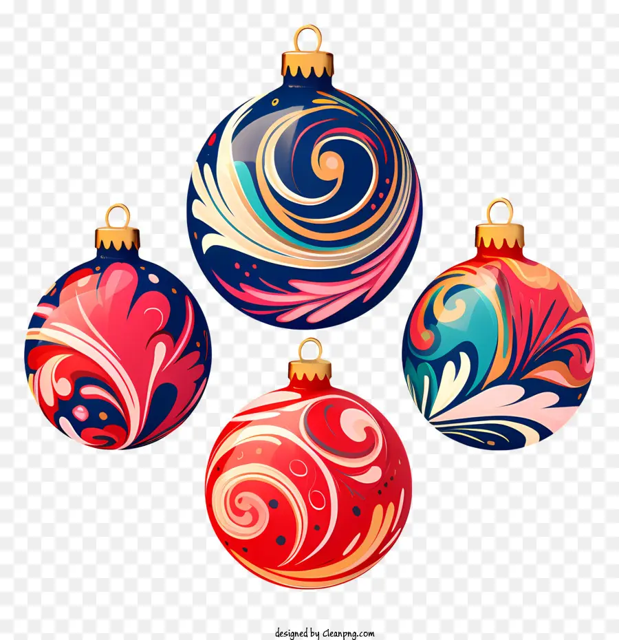 balsa ball ornaments colorful ornaments red and blue swirl patterns diagonal formation ornaments black background ornaments