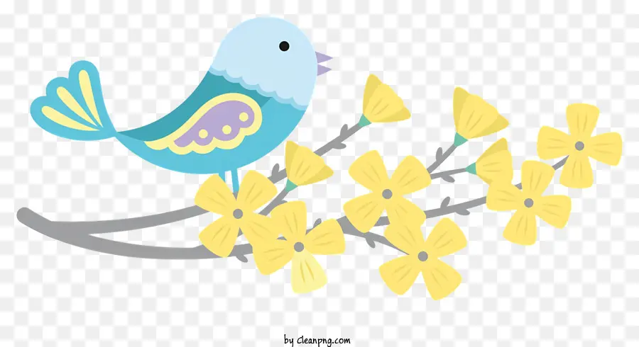ramo di albero - Cartoon Blue Bird arroccato sul ramo con fiori