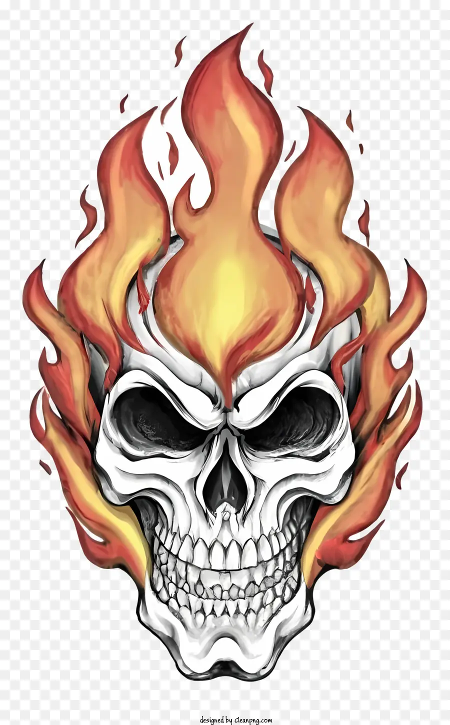 Fiamme del cranio fiamme rosse fiamme arancione Black contorno - Skull fiammeggiante con fiamme rosse e arancioni