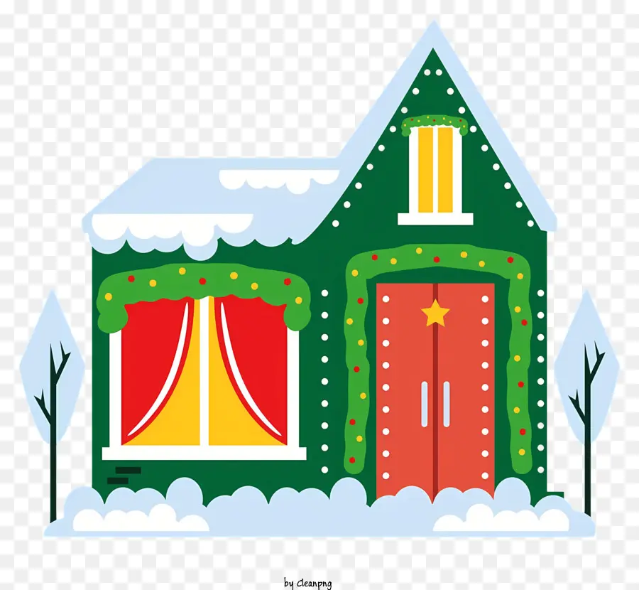 Weihnachten Haus - Festliches Weihnachtshaus mit roter Tür und Markise