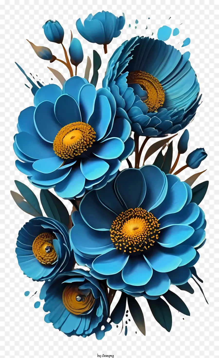 la disposizione dei fiori - Composizione floreale realistica con tonalità blu sul nero