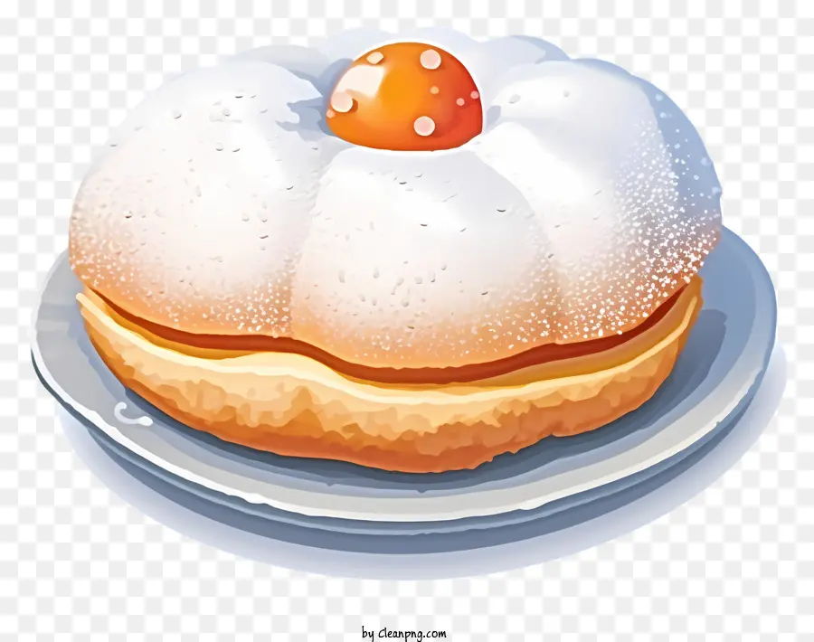 pastry cream filled white plate powdered sugar orange decoration