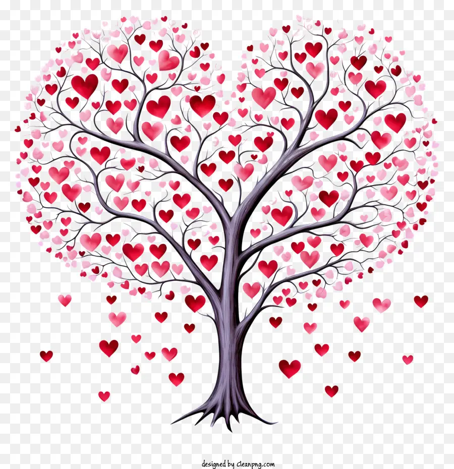 Heart Tree Red Hearts Tree Artwork Rappresentazione romantica di San Valentino Saluto - L'albero del cuore romantico simboleggia l'amore e l'unità