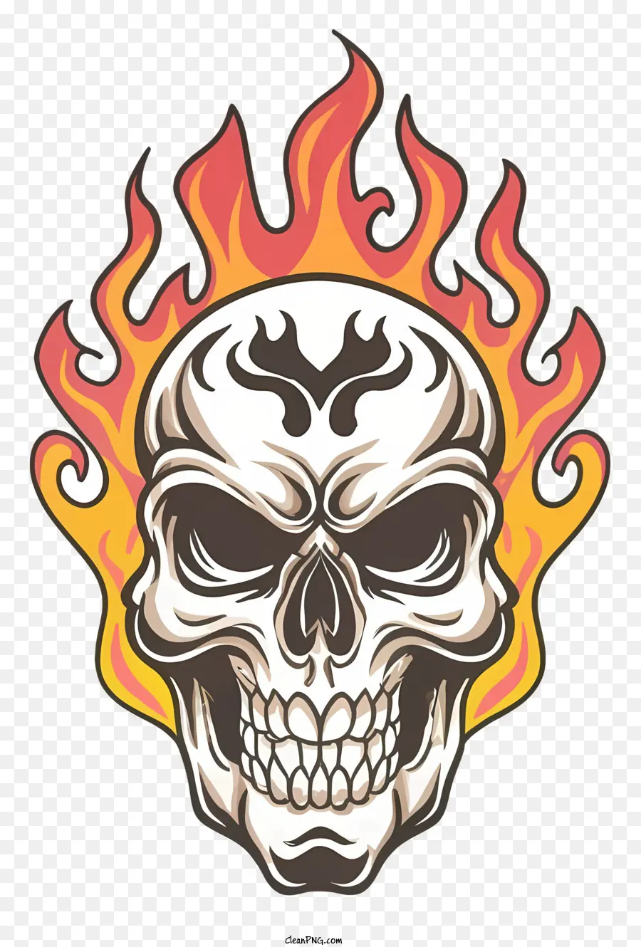 Skull with Fiames Death and Destruction Life e rinascita del simbolismo dell'immagine oscura e intensa del cranio e delle fiamme - Immagine scura del cranio con fiamme simboleggia la morte, la vita e l'intensità