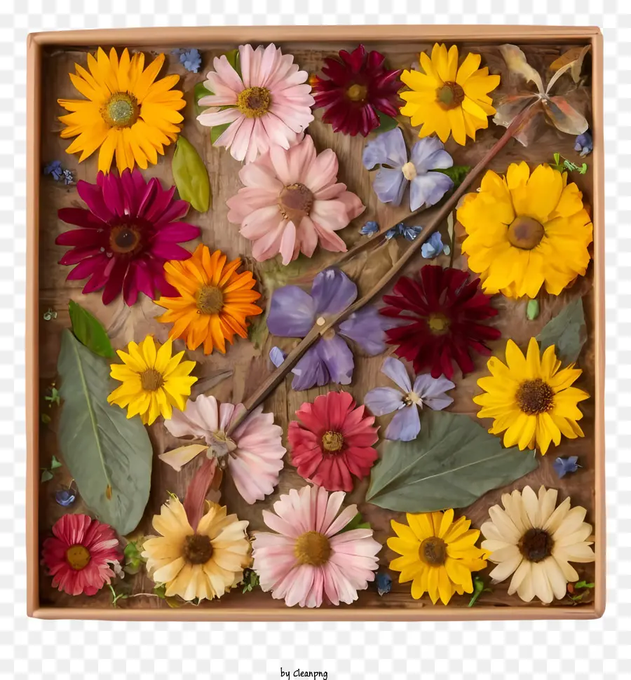fiori secchi - Scatola di paglia con fiori secchi e ramo