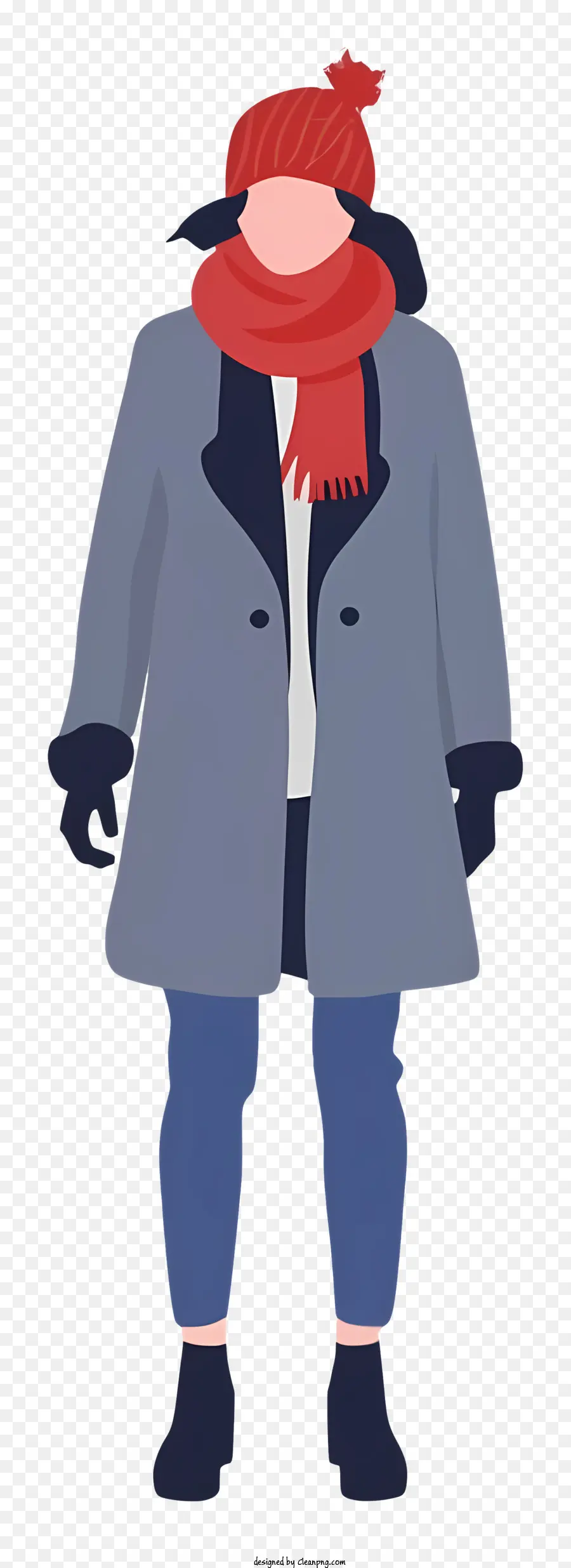 Modestil -Outfit Winter -Kleidungsmantel - Entschlossene Person in blauem Mantel mit roter Hut