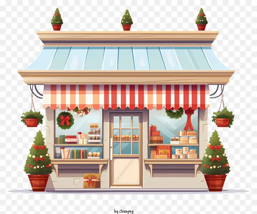 đồ trang trí giáng sinh - Cửa hàng nhỏ được trang trí cho Giáng sinh không có người