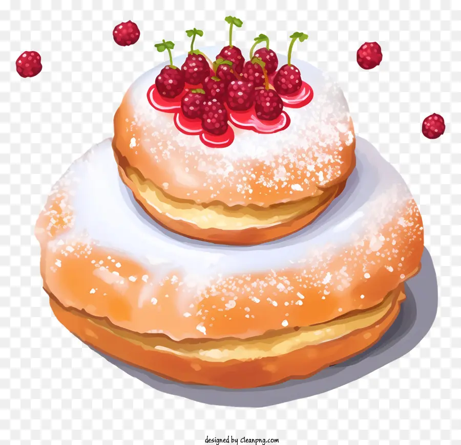 món tráng miệng bánh rán màu đỏ quả mâm xôi trang trí món tráng miệng - Món tráng miệng thực tế với bánh rán, kem và quả mâm xôi