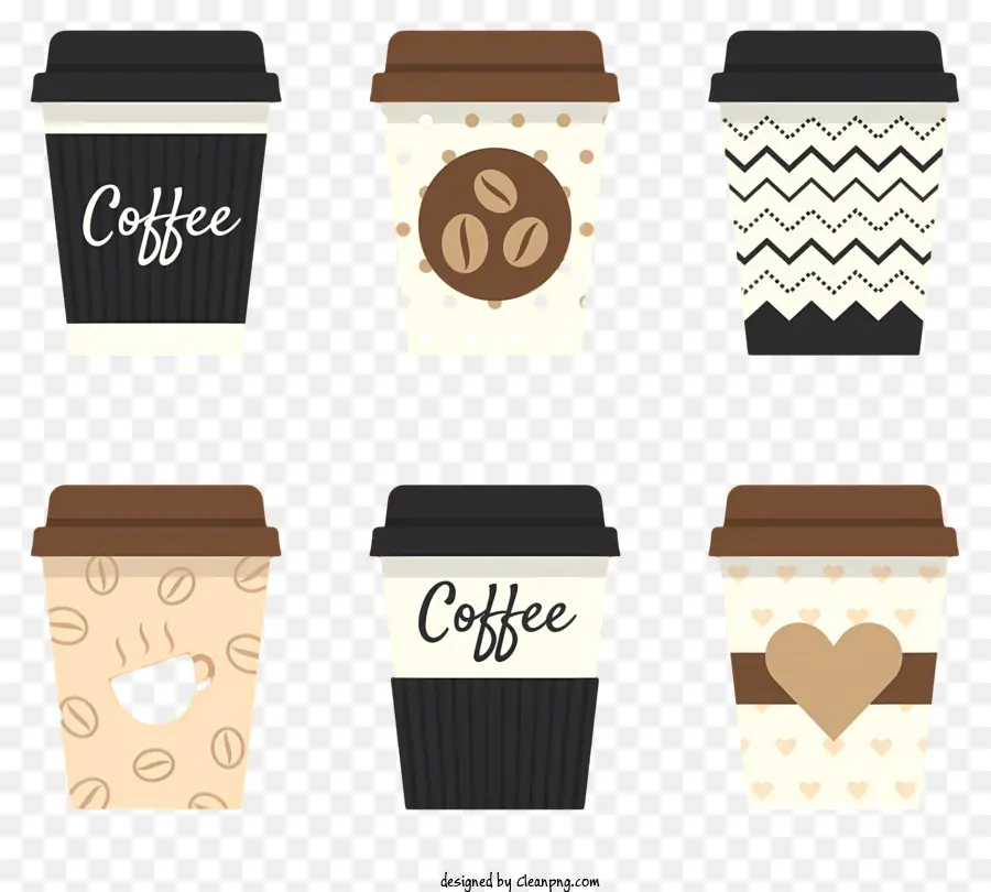 tazze da caffè tazze a motivi motivi in ​​bianco e nero marrone nero - Tazze di caffè con vari disegni in bianco e nero