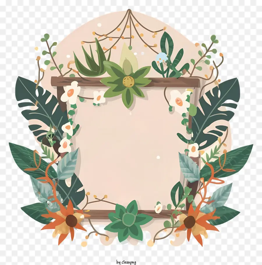 floralen Rahmen - Blumenrahmen mit kompliziertem Holzdesign und Pflanzen