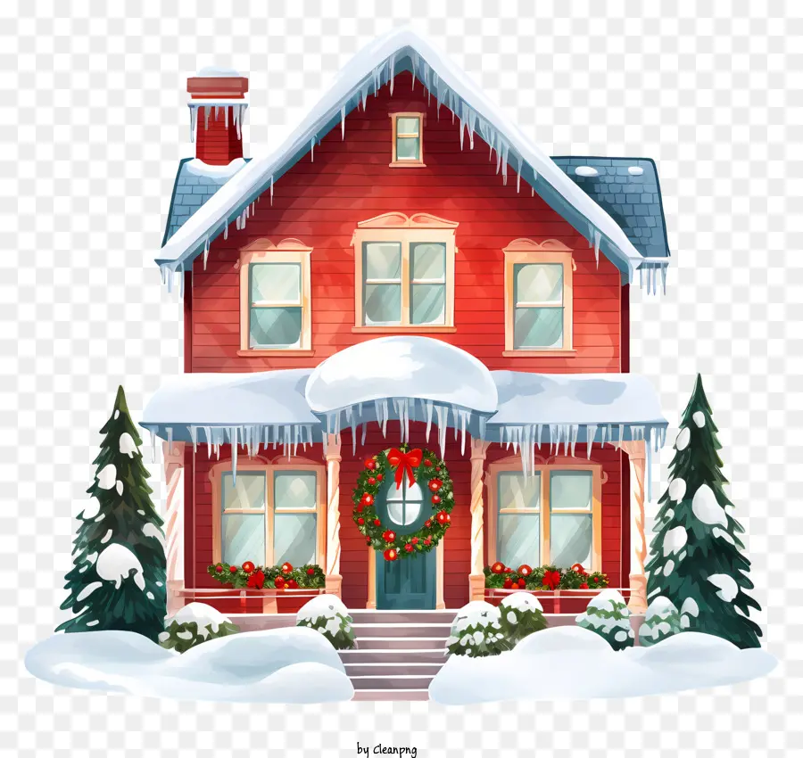 Weihnachtsdekoration - Snowy House mit Weihnachtsdekorationen und Besitzer