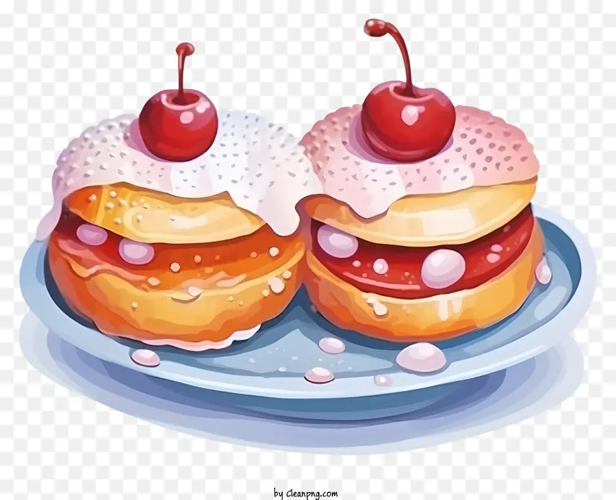 Donuts glassati ciambelle fragole dessert dolci - Due ciambelle con fragole e glassa sul piatto
