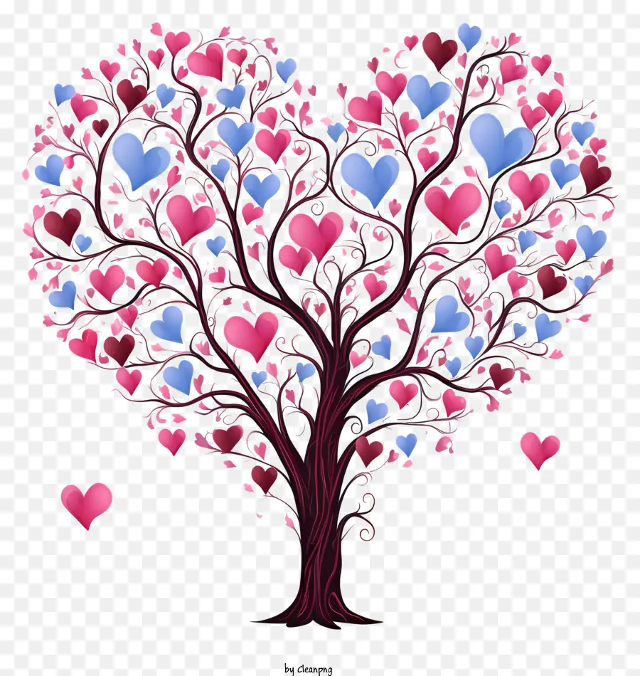 tree with hearts heart-shaped leaves pink blue purple hearts
