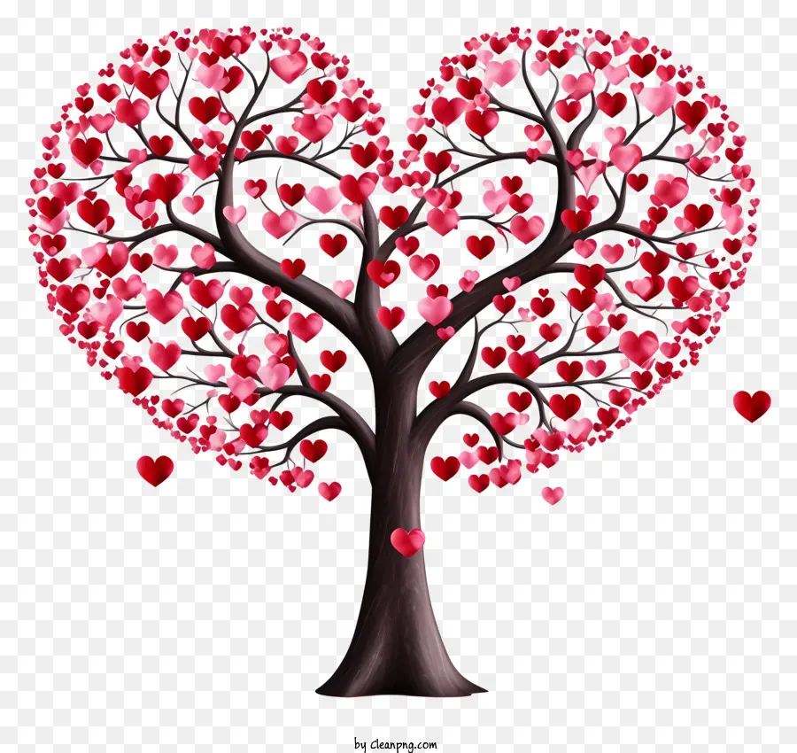 amore albero - Albero a forma di cuore con cuori rossi, sfondo nero