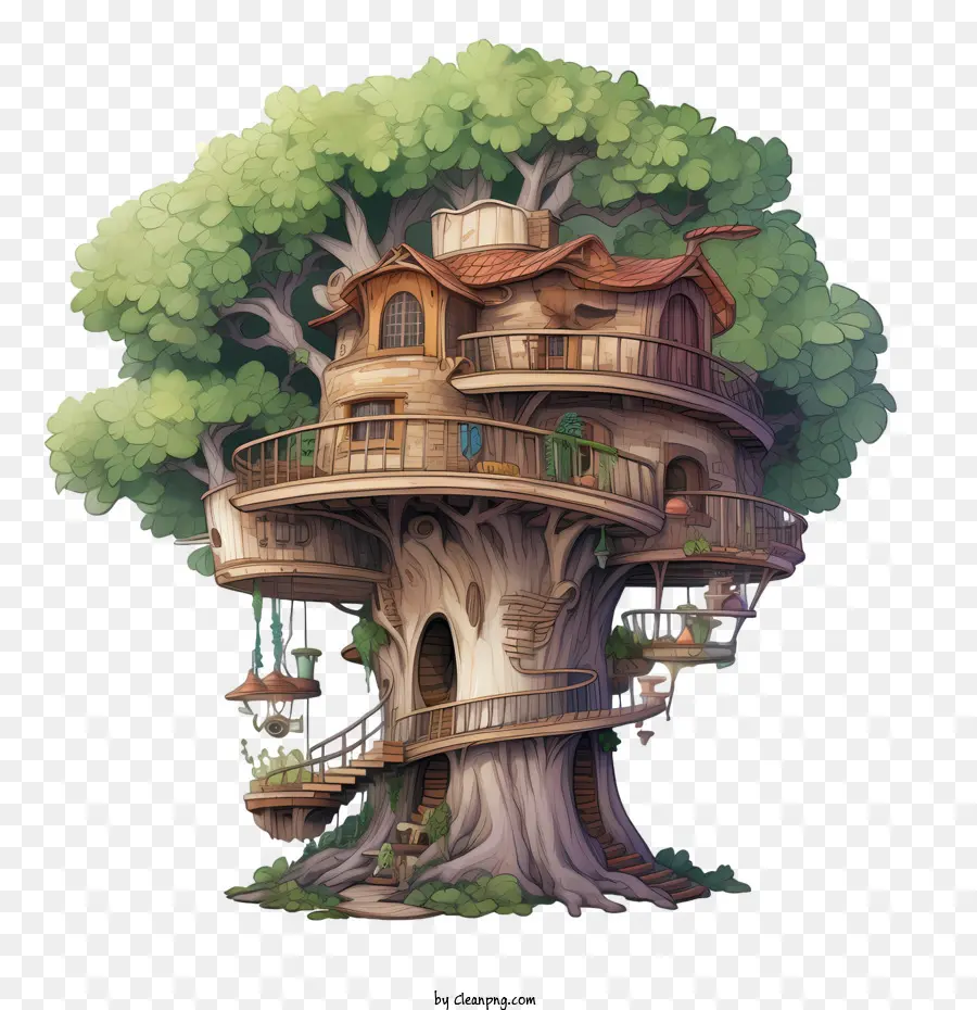 tree house treehouse wooden house forest treetop home