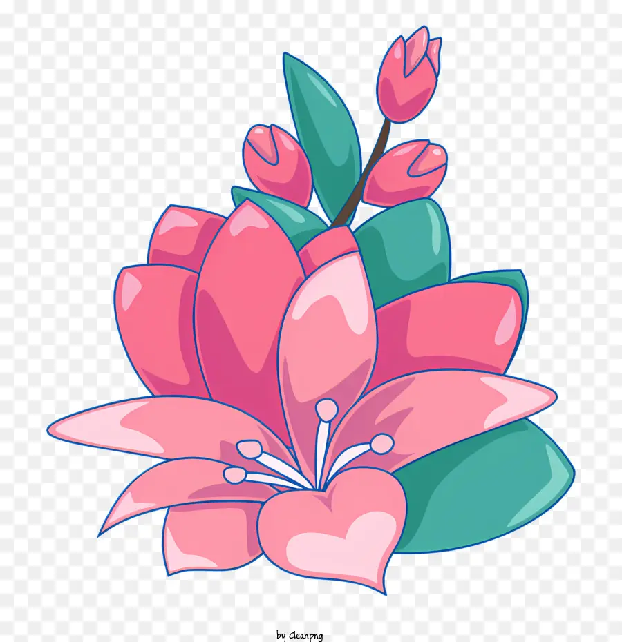 rosa Blume - Vektorbild der rosa Blume mit grünen Blättern