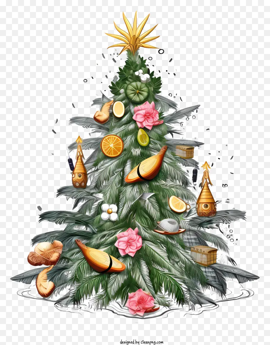 cây giáng sinh - Cây thông Noel thực phẩm với trái cây, các loại hạt và hoa