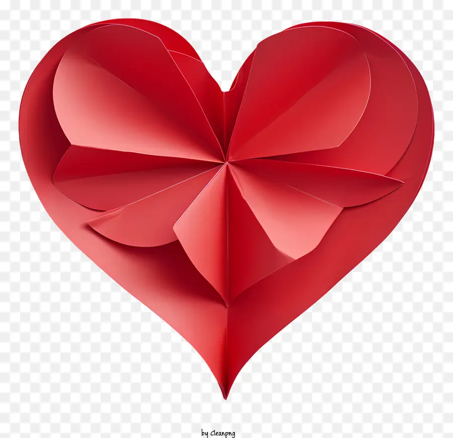 Rotes Papier Herz halbe Mondform gefaltete Papierkunst weiße Papiertextur gefaltetes Papier - Rotes Papier Herz mit weißem Zentrum und Falten