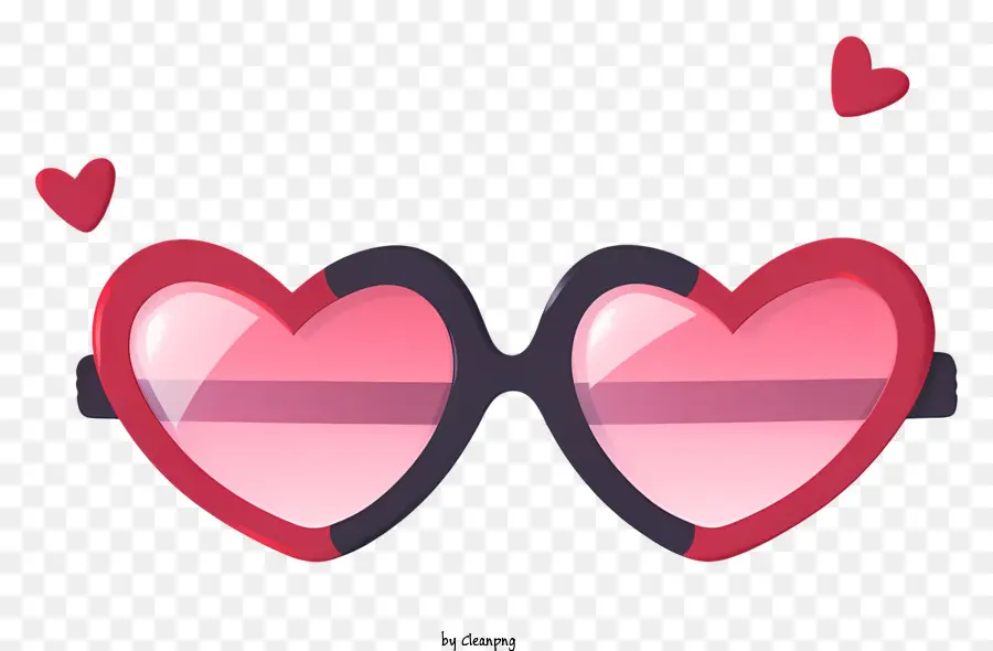 heart-shaped glasses red lenses pink frames black background small black dot