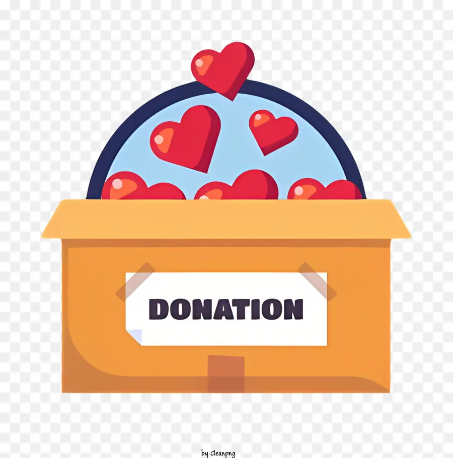 Karton - Cartoon -Spendenbox mit fliegenden roten Herzen