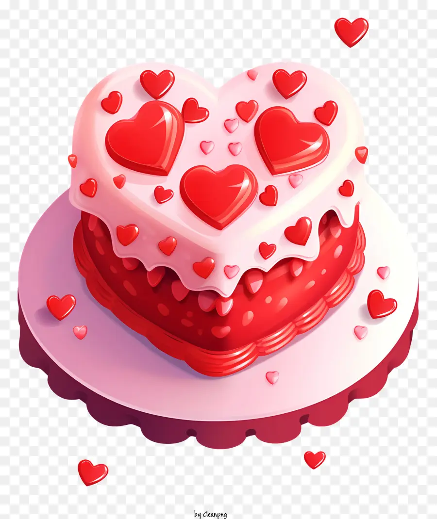 Streusel - Herzförmiger Kuchen mit roten und rosa Dekorationen
