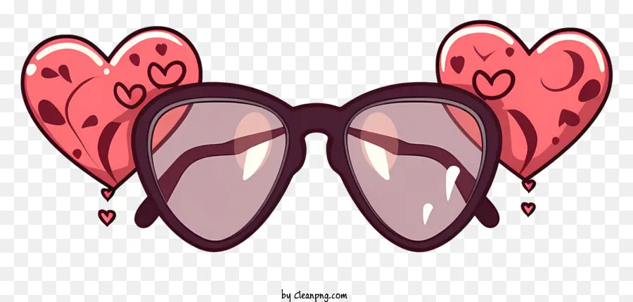 Sonnenbrille Herzförmige Brille rotes Herz Nahaufnahme kleines Objekt - Sonnenbrille mit rotem Herzsymbol auf Objektiven
